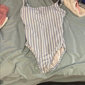 Time and Tru Blue and White Striped One Piece Swimsuit